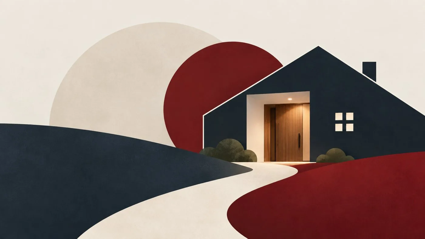 A path leading to the lit front door of a home